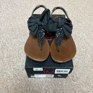 Material Girl Black and Brown Sandals with Bow